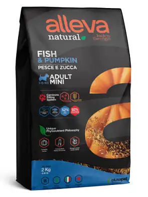 Alleva Natural Dog сухой корм для взрослых собак мелких и миниатюрных пород с рыбой и тыквой