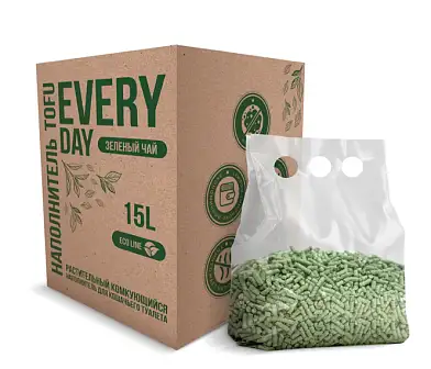 EVERYDAY TOFU BOX наполнитель для кошек растительный комкующийся натуральный  с ароматом зеленого чая