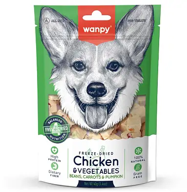 Wanpy Dog Сублимированное лакомство для собак из курицы и овощей