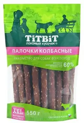 TiTBiT лакомство для собак всех пород палочки колбасные , выгодная упаковка XXL